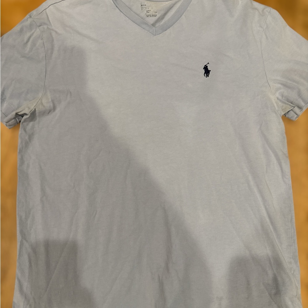Mens POLO RALPH LAUREN Cotton Tshirt Sz Med 180/100A V Neck Shirt Casual Blue